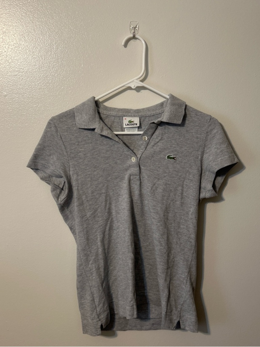 Lacoste Women's Light Gray Polo with Green Crocodile Logo